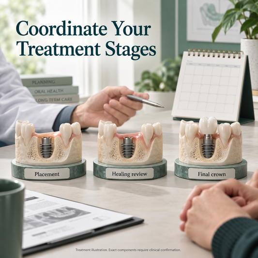 Bicon implant treatment illustration: schedule. Exact components require clinical confirmation.