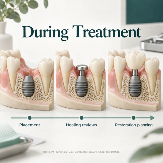 Bicon implant treatment illustration: during. Exact components require clinical confirmation.