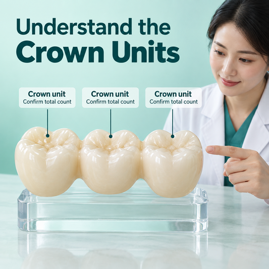 The quote identifies individual crown units within the complete bridge. Educational illustration.