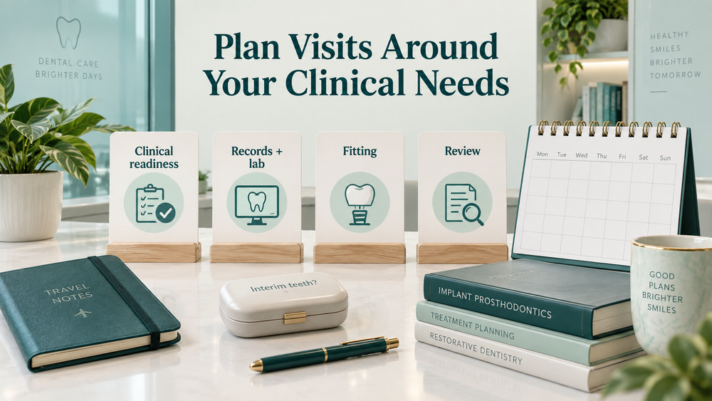Appointments depend on clinical readiness and laboratory stages. Educational illustration.