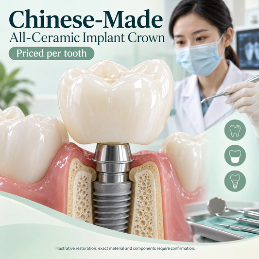 Chinese-Made Implant Crown — educational illustration for a Chinese-made implant crown restoration.