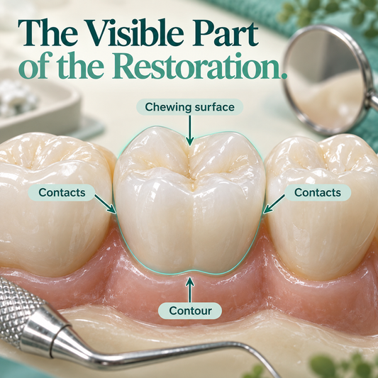 The visible tooth shape — educational illustration for a Chinese-made implant crown restoration.