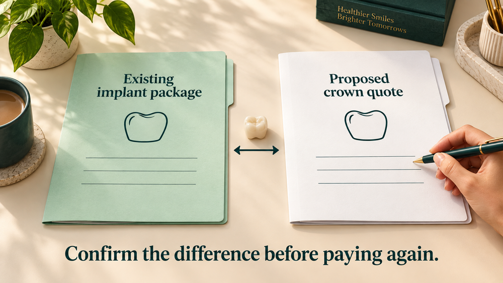 Comparing an existing implant package with a proposed crown quotation.