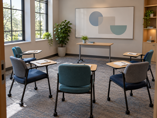 AI illustration of an empty seminar room, representing an enquiry about an onsite learning format.