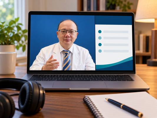 AI illustration based on Professor Hui Wang's portrait on a laptop screen, representing a possible remote discussion format.