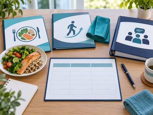AI illustration of nutrition, recovery and team communication materials for perioperative education.