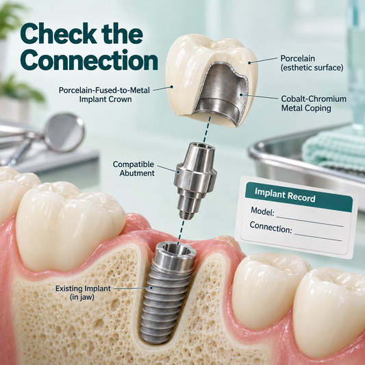 Check existing implant connection — educational illustration.