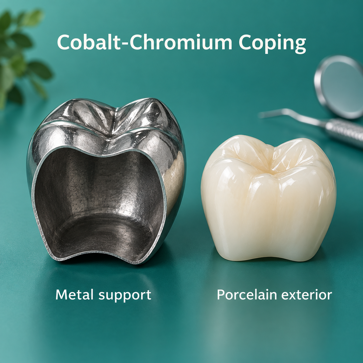 Cobalt-chromium metal coping — educational illustration.