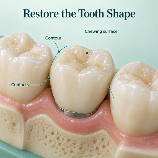 Crown contour contacts and chewing surface — educational illustration.