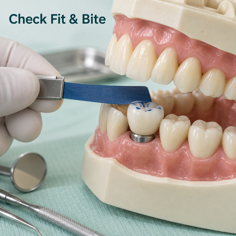 Fitting and bite checks — educational illustration.