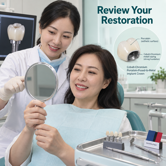 Review crown at fitting appointment — educational illustration.