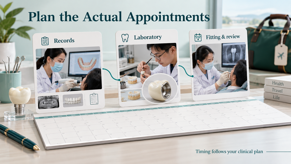 Scheduling records, crown fitting and review appointments.