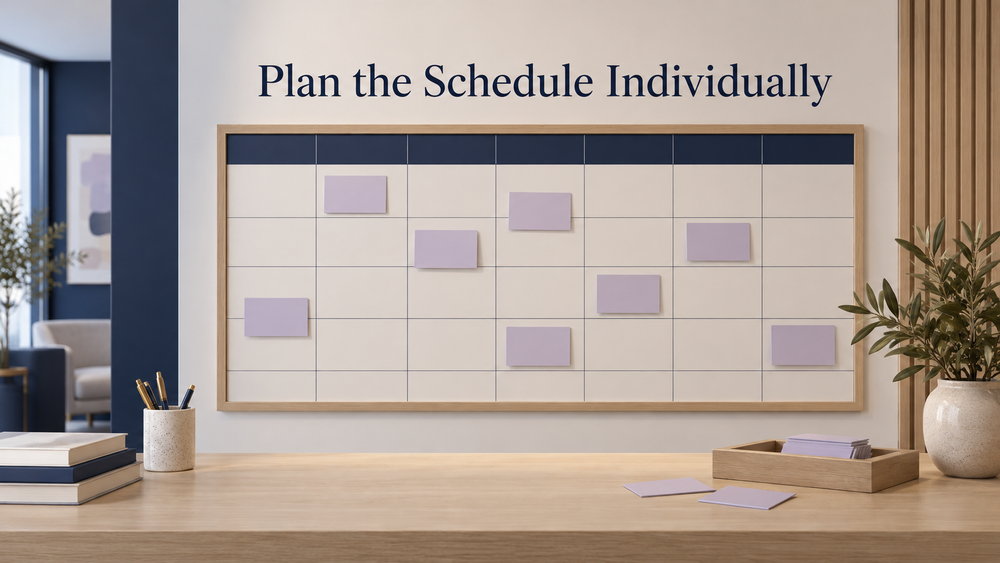 The schedule depends on the clinical plan. Illustrative scene.