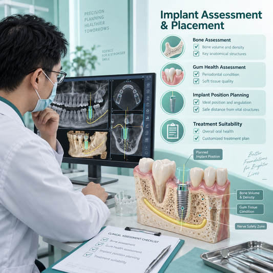 Cowell implant assessment and placement planning with Chinese dentist — conceptual illustration