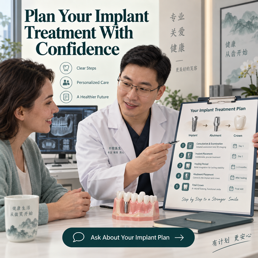 Cowell implant consultation with Chinese dentist — conceptual illustration