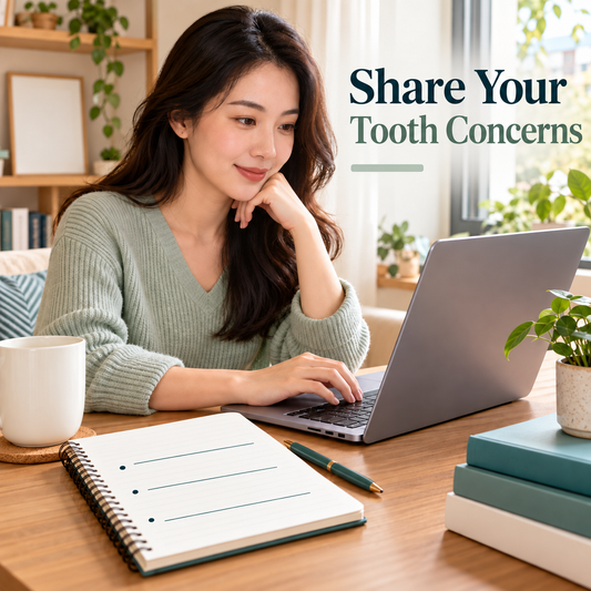 A patient prepares questions about the tooth and previous treatment. Educational illustration.