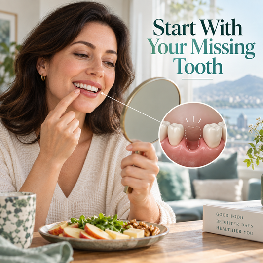 Patient considering a missing tooth and everyday goals for chewing and appearance.