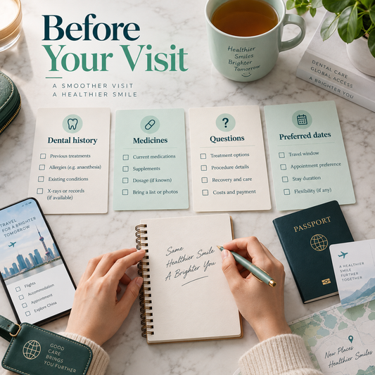Dental history, medicines, questions and preferred dates prepared before a visit.