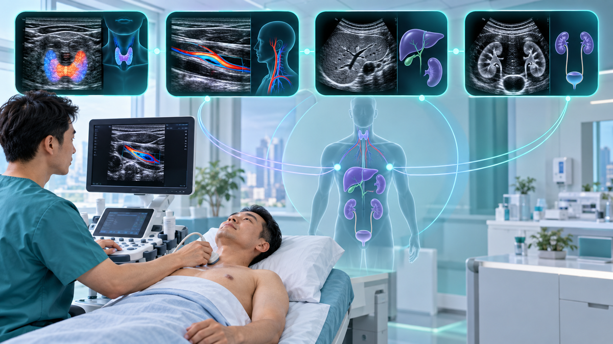 Coordinated thyroid, vascular, upper-abdominal and urinary ultrasound pathway for men