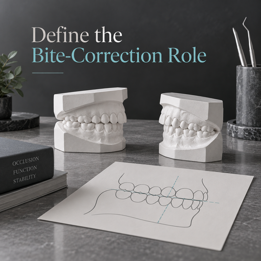 The bite relationship is part of a clinical plan. Educational illustration.