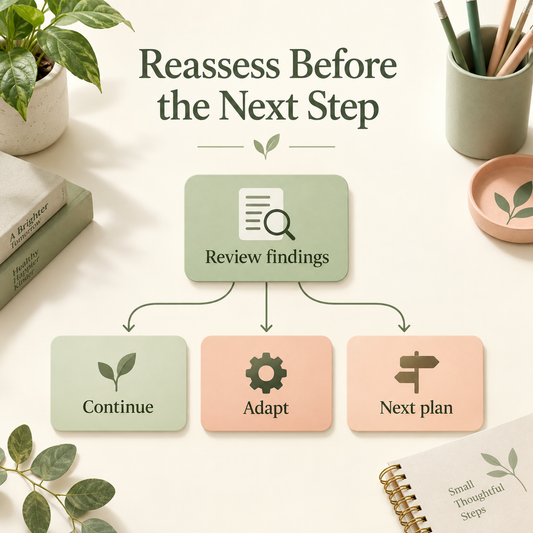 Reassessment informs the next clinical step. Educational illustration.