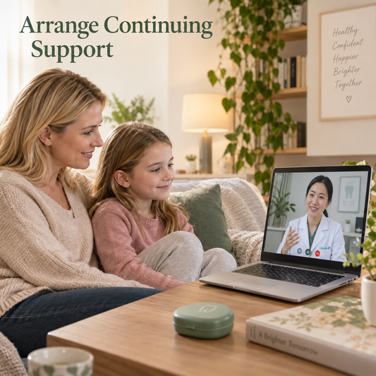 Continuing support is planned for an international family. Educational illustration.