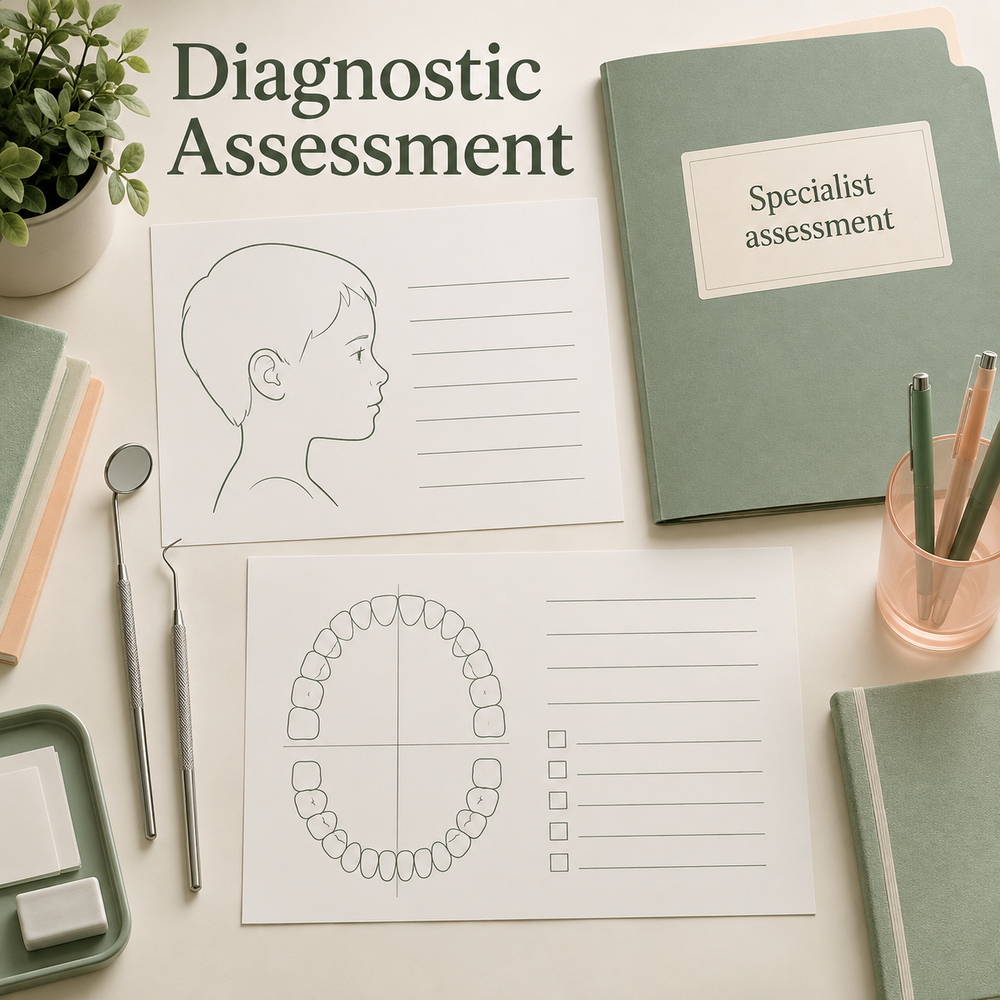 Diagnostic records and assessment fees are confirmed. Educational illustration.