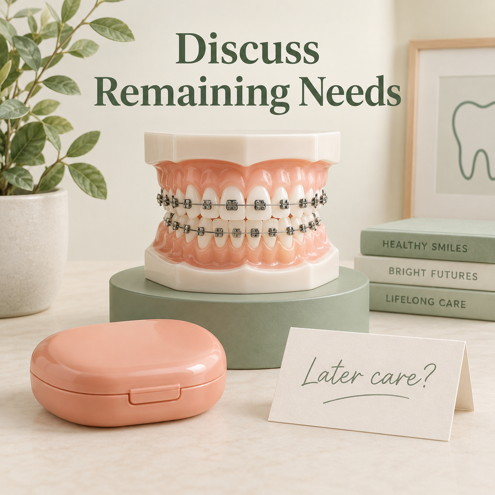 Later orthodontics requires an individual decision. Educational illustration.