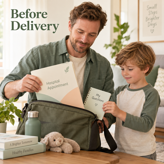 A family prepares for appliance delivery. Educational illustration.