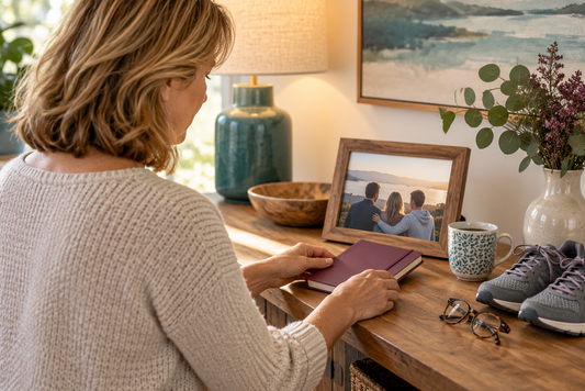 AI educational illustration: Western woman reflecting on personal priorities at home.
