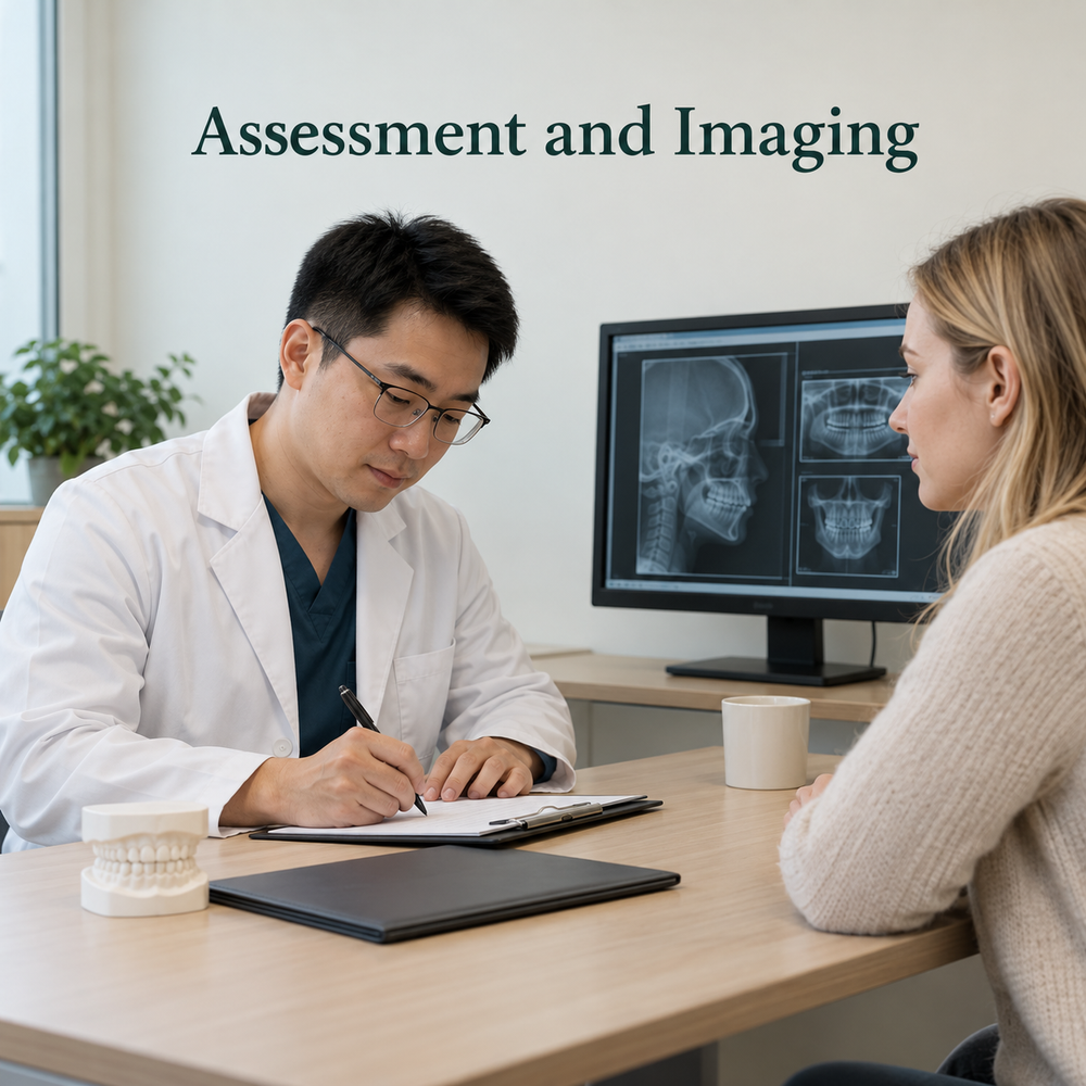 Clinical examination and imaging requirements are clarified. Educational illustration.