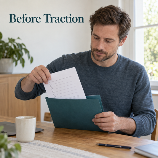 The patient prepares questions before traction. Educational illustration.