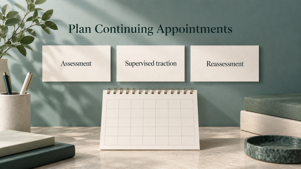 The schedule is individual and includes continuing reviews. Educational illustration.