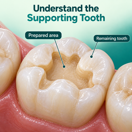 Prepared natural molar retains surrounding cusp structure. Educational illustration.