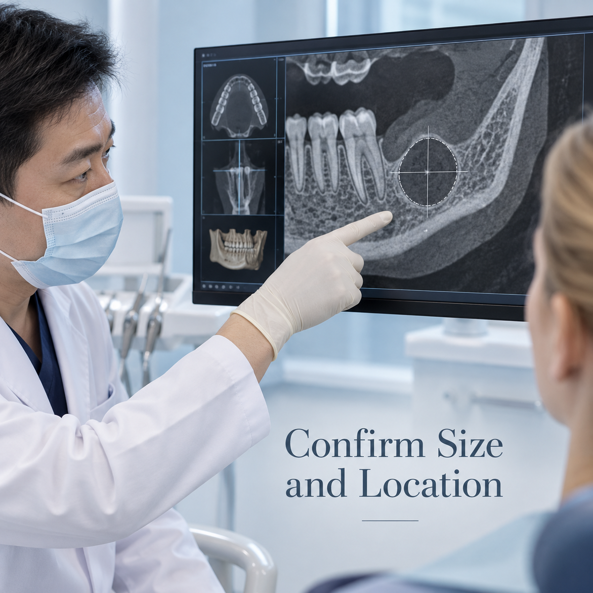 Confirm Size and Location. Educational illustration.