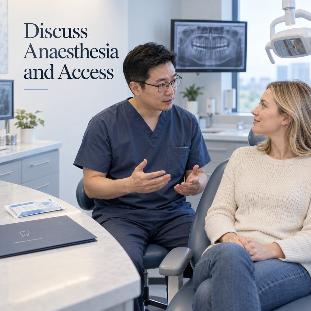 Discuss Anaesthesia and Access. Educational illustration.