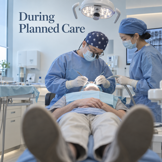 During Planned Care. Educational illustration.