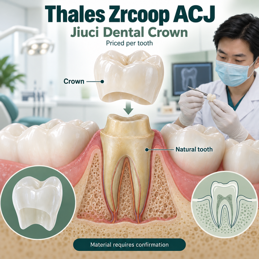 A dental crown covers a prepared natural tooth. Educational illustration.