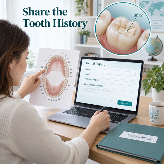 A patient shares filling history and tooth concerns. Educational illustration.