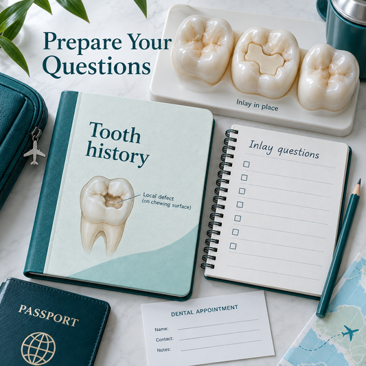 The patient prepares records and questions before visiting. Educational illustration.