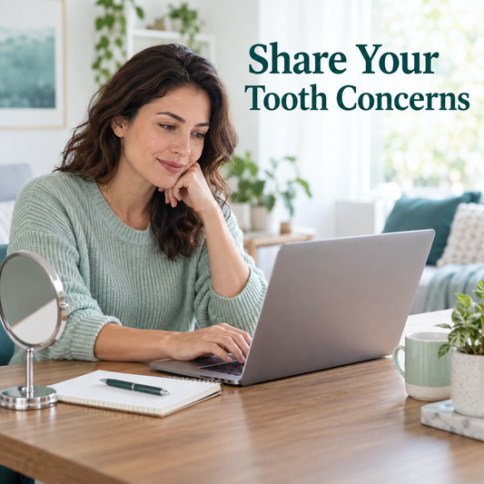 A patient shares appearance concerns before consultation. Educational illustration.