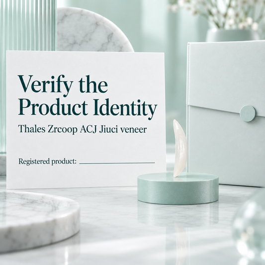 The exact Jiuci veneer designation must be verified. Educational illustration.