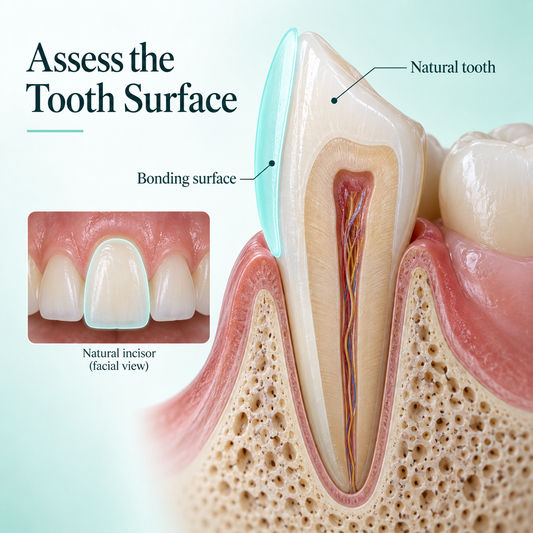 The remaining natural tooth provides the bonding surface. Educational illustration.