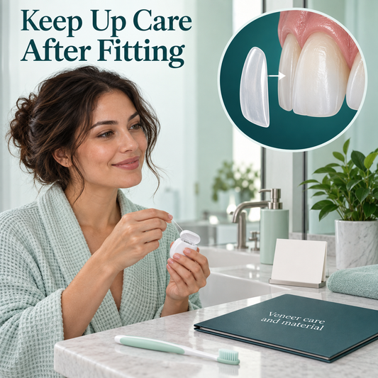 A patient continues home cleaning and retains treatment records. Educational illustration.