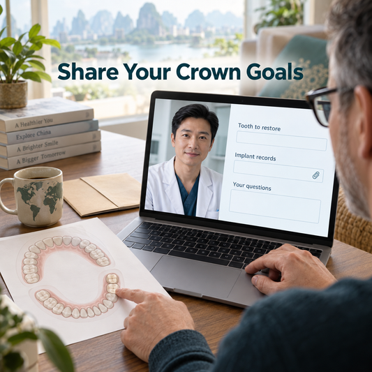 Share Your Crown Goals — illustrative crown-restoration planning scene.