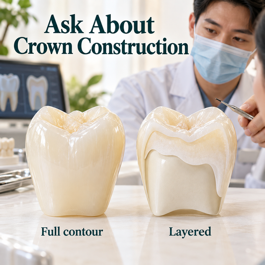 Ask About Crown Construction — educational illustration of implant crown planning.