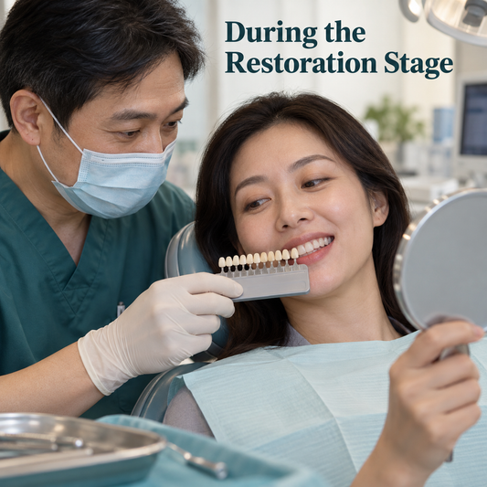 During the Restoration Stage — illustrative crown restoration and continuing care.
