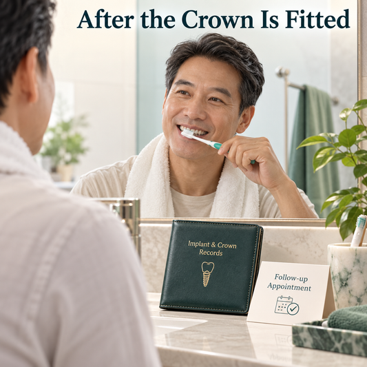 After the Crown Is Fitted — illustrative crown restoration and continuing care.