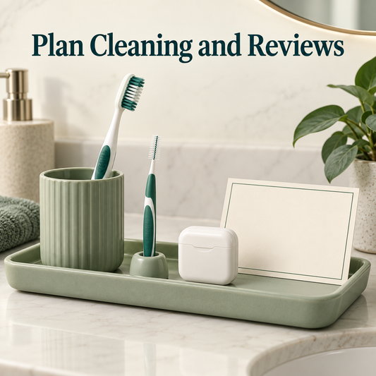 Daily hygiene and continuing reviews require planning. Educational illustration.