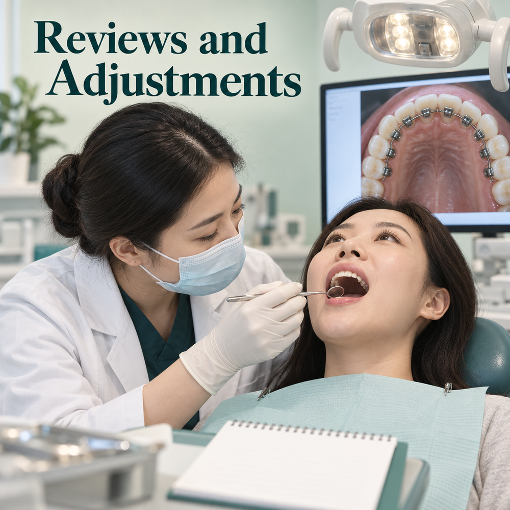 Review visits check the appliance and planned adjustments. Educational illustration.